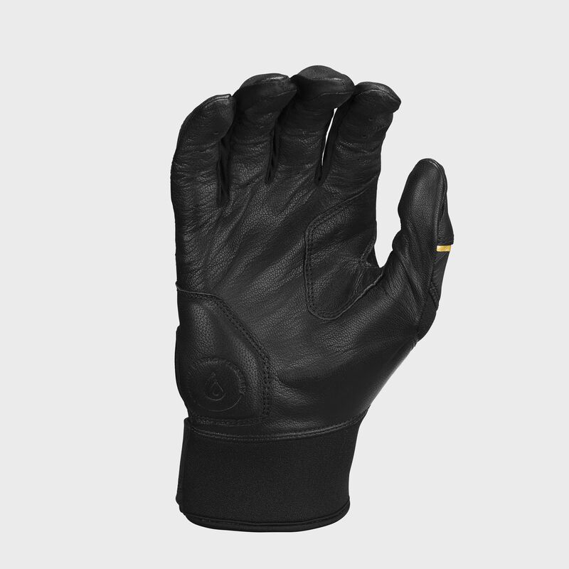 Palm of a black Rawlings Workhorse Batting glove