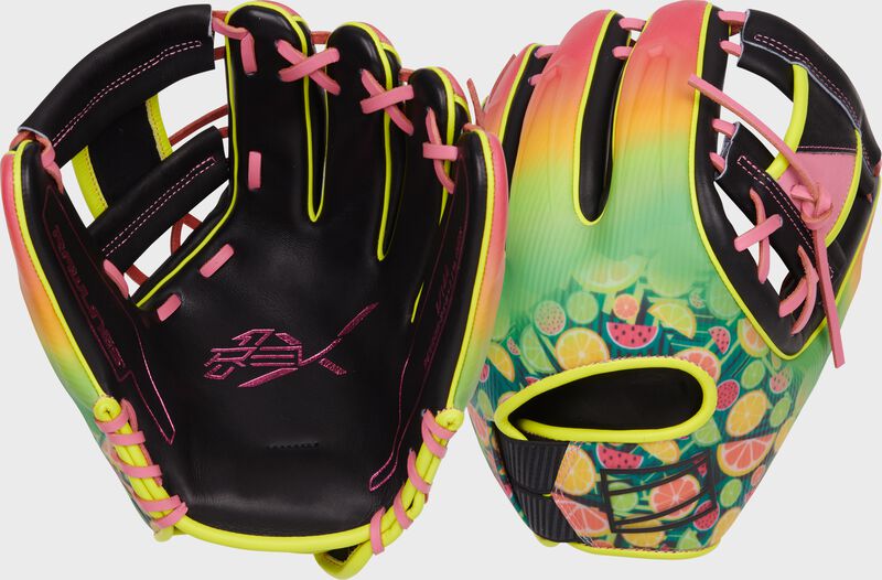 2 images showing the palm & back of a Rawlings 11.75" Summer Fresh infield glove