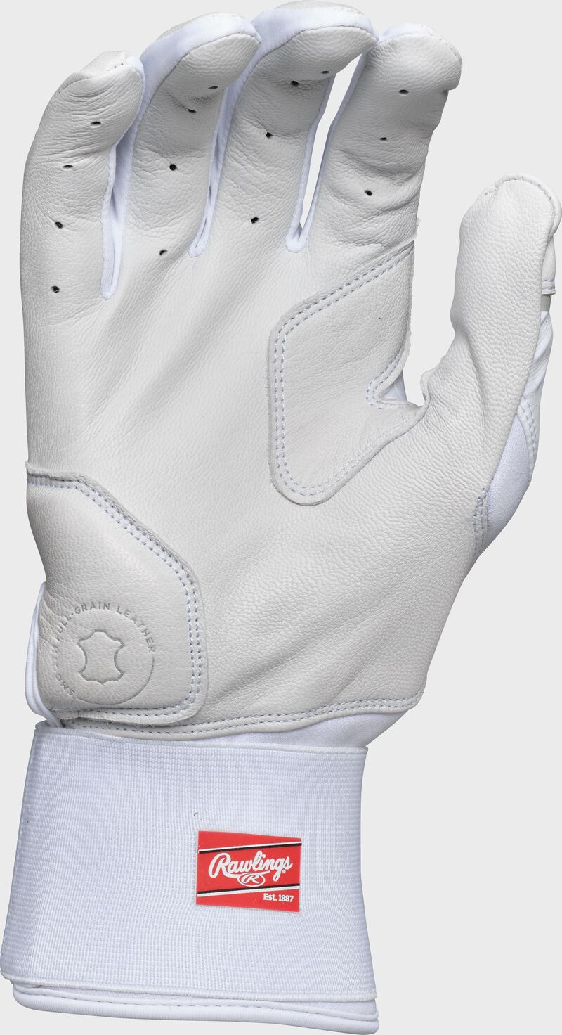 Palm of a white Workhorse compression strap batting glove