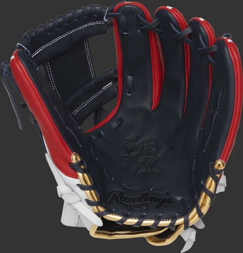PRO716SB-2USA Rawlings HOH USA softball glove with a navy palm, web and laces