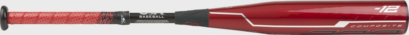 USZQ12 Rawlings USA Quatro Pro with a red barrel and red/black batting grip