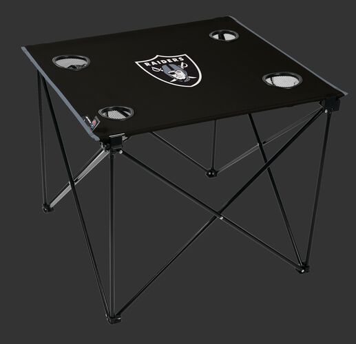 Rawlings Black NFL Oakland Raiders Deluxe Tailgate Table With Four Cup Holders and Team Logo Printed In The Middle SKU #00701072111