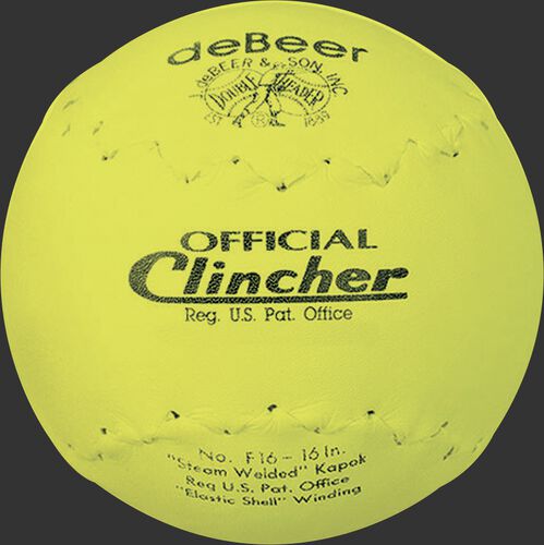 A yellow W601390 deBEER 16-inch clincher softball