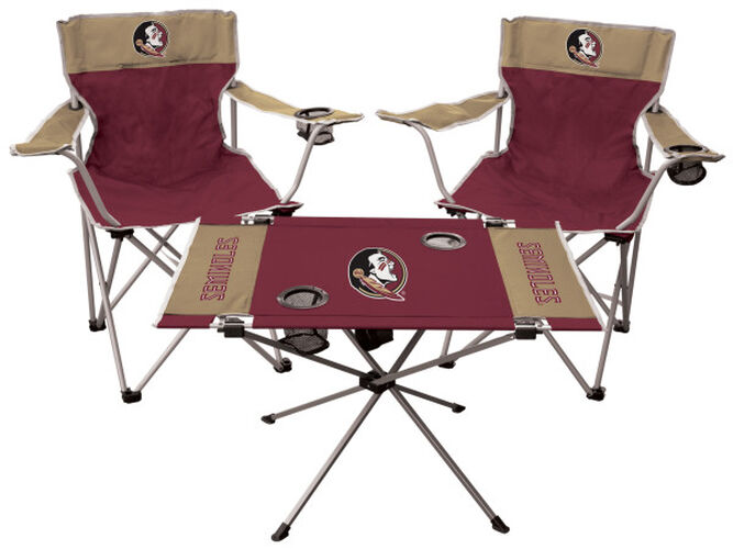 Front of Rawlings Garnet and Gold NCAA Florida State Seminoles 3-Piece Tailgate Kit With Two Kickoff Chairs, An Endzone Table, And A Transport Bag With Team Logo SKU #00993020511