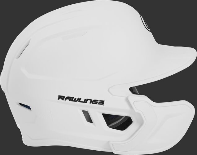Right side of a MACHEXTL Rawlings MACH helmet with EXT extension piece for left hand batters