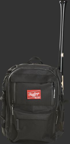 A black CEO coach's backpack with a bat in the side sleeve on one side - SKU: CEOBP-B