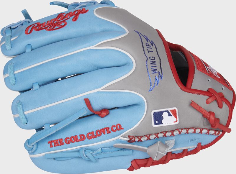 Back of a HOH R2G Wing Tip infield glove with the MLB logo on the pinky - SKU: RSGPROR204W-2GCB loading=