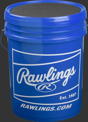 White patch printed on a blue R100UPYBUCK24 youth Ultimate Practice baseball bucket