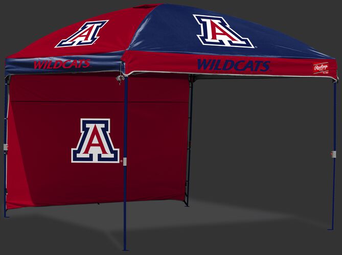 A red/blue Arizona Wildcats 10x10 deluxe dome canopy with team logos and a red, removable back wall - SKU: 09463068519