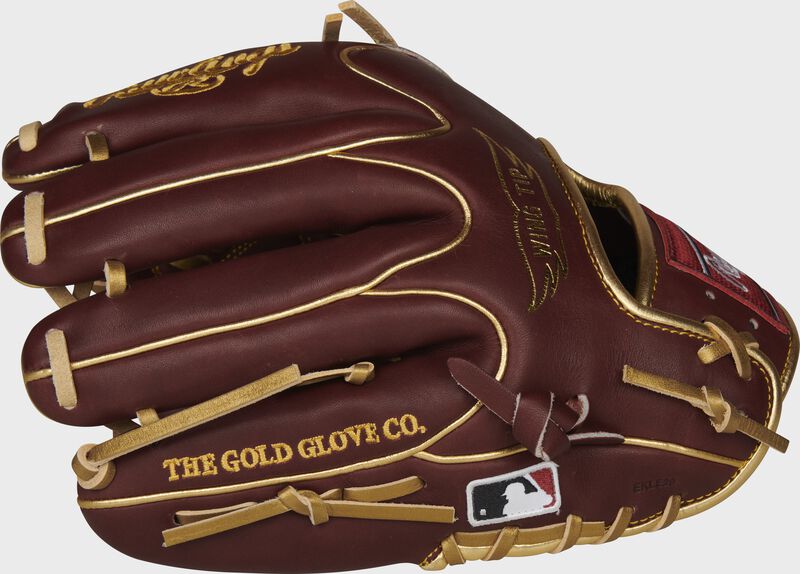 Dark sherry finger backs of a HOH R2G Wing Tip glove with the MLB logo on the pinkie - SKU: PROR205W-30SHG