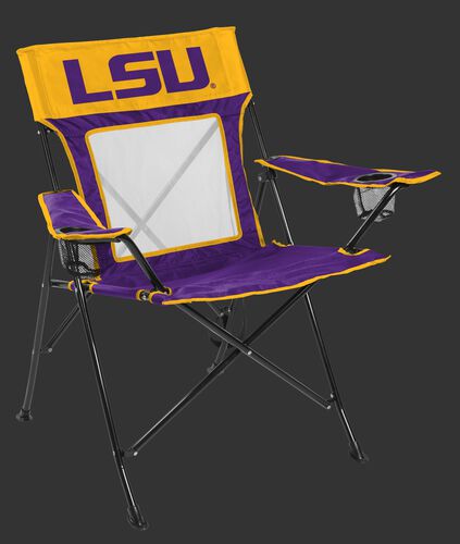 Front of Rawlings Yellow and Purple NCAA LSU Tigers Game Changer Chair With Team Logo SKU #00643035111