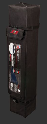 Black carry case of a 9x9 Tampa Bay Buccaneers canopy with a team logo on the side compartment - SKU: 03231086112