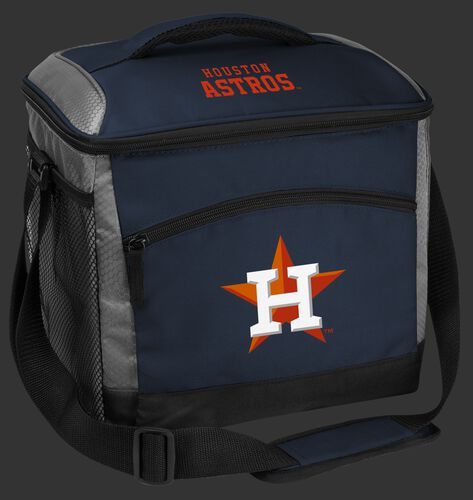 A navy Houston Astros 24 can soft sided cooler with screen printed logos - SKU: 10200002111
