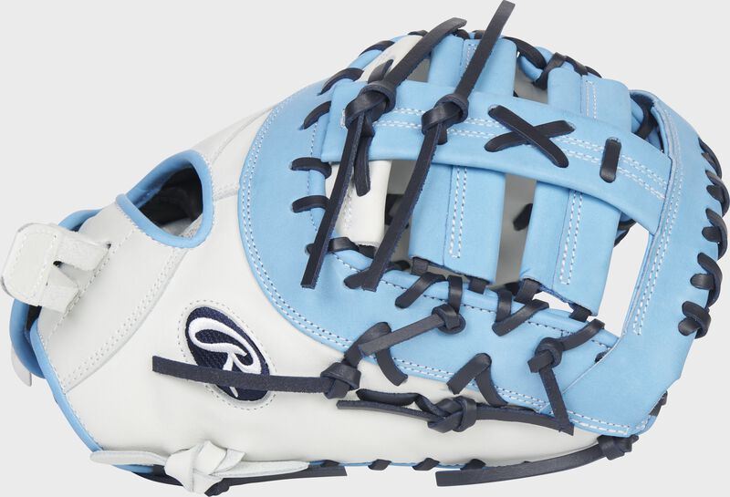 Thumb of a white/Columbia blue Liberty Advanced Color Series 13-inch first base mitt with a Columbia blue web - SKU: RLADCTSBWCBN