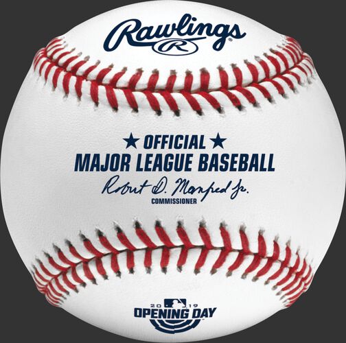 A ROMLBOD19 MLB 2019 Opening Day baseball with the Official Ball stamp and league commissioner's signature