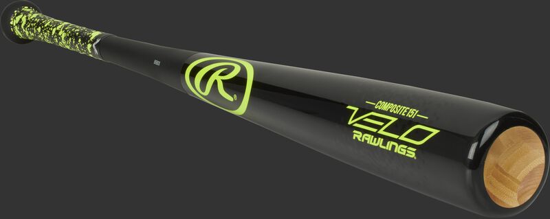 3/4 view of a black Y151CV Velo senior league composite wood bat