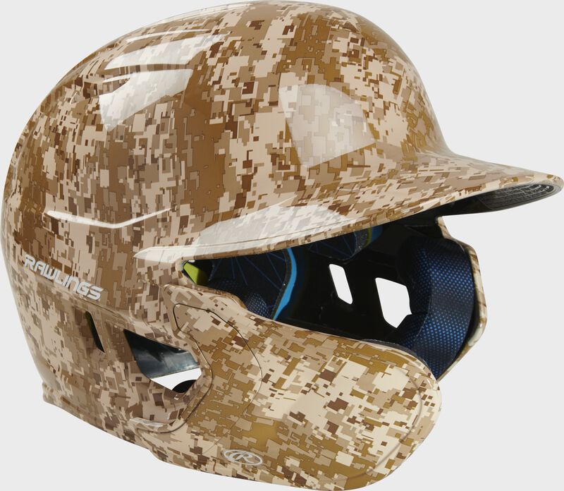 Front right-side view of Mach EXT Digi Camo Hydro Dipped Helmet | Left Handed Batter - SKU: MACHEXTL-DCMO
