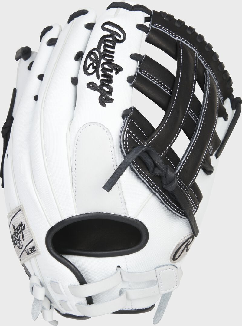 Back of a white/black Heart of the Hide softball 12.75" H-web outfield glove with a pull-strap back - SKU: PRO1275SB-6BSS