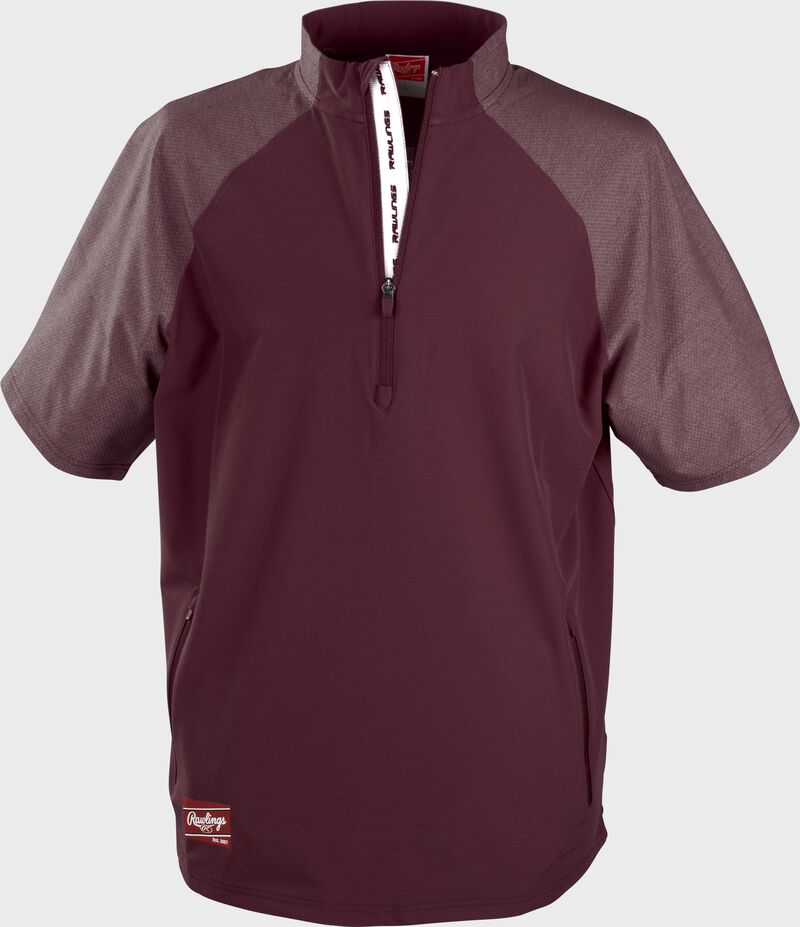 Front of a maroon Rawlings ColorSync short sleeve cage jacket - SKU: CSSSJ2-MA