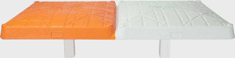 Front of an orange/white Hollywood Impact double first base with stanchions - SKU: HIDB