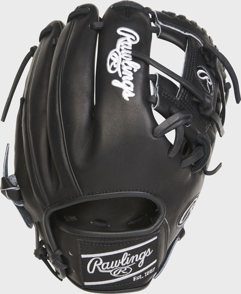 Back of a black Heart of the Hide R2G 11.5" I-web glove with a black Rawlings patch - SKU: RSGPROR204-2B loading=