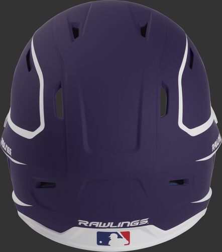 Back of a purple/white MACH high performance senior helmet with the Official Batting Helmet of MLB logo