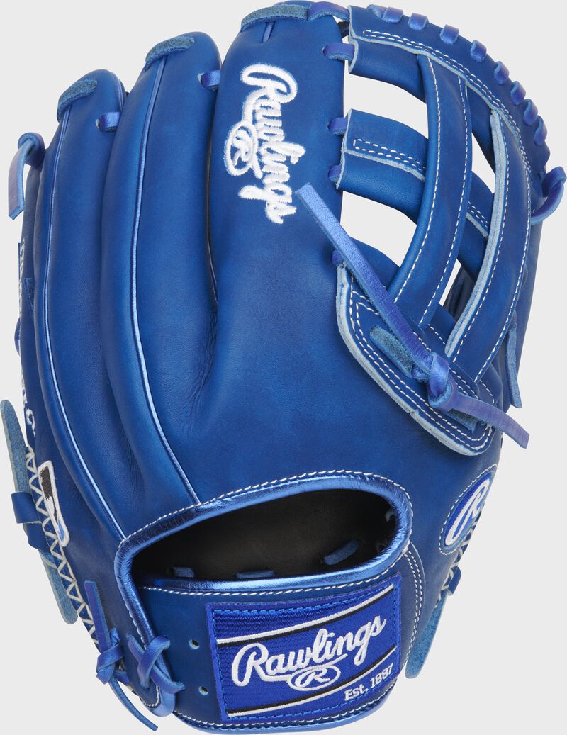 Back of a royal ColorSync 8.0 Heart of the Hide H-web glove with a royal Rawlings patch - SKU: PROKB17R