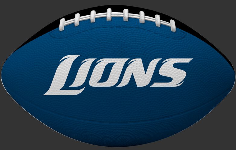 Blue side of a Detroit Lions rubber Gridiron football with team name SKU #09501067121