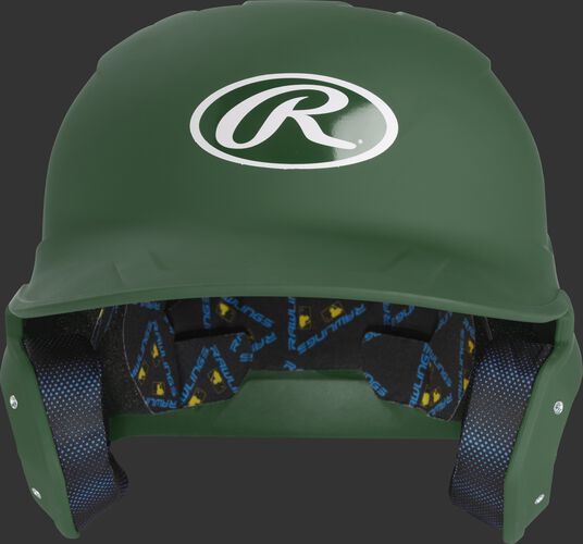 MCH07A Mach batting helmet with a matte dark green shell and Oval R logo on the front