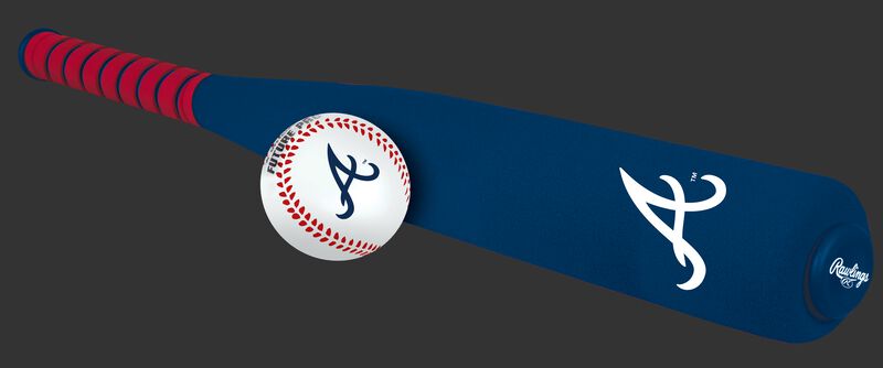 Side of Rawlings Atlanta Braves Foam Bat and Ball Set in Team Colors With Team Name and Logo On Front SKU #01860005111
