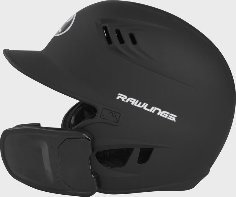 Left-side view of Black R16 Reverse Matte Batting Helmet | Junior & Senior - SKU: R6R07