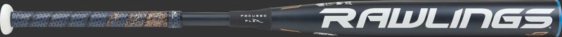 FPPE9 Quatro Pro end-load fastpitch bat with a navy barrel and white Rawlings logo