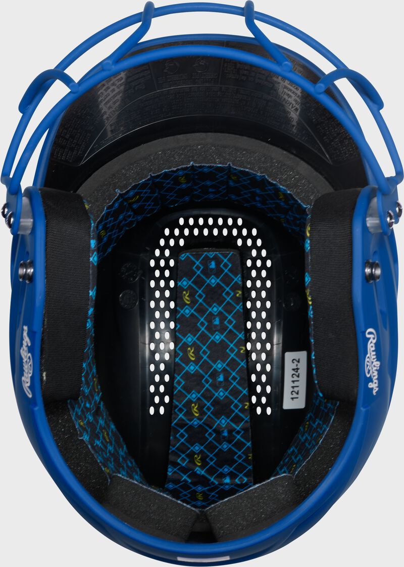 Inside padding of a royal Rawlings RX2 fastpitch batting helmet loading=