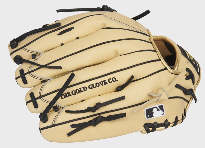Camel Speed Shell back of Rawlings Pro Preferred outfield glove with the MLB logo on the pinkie - SKU: PROS3039-22CBSS