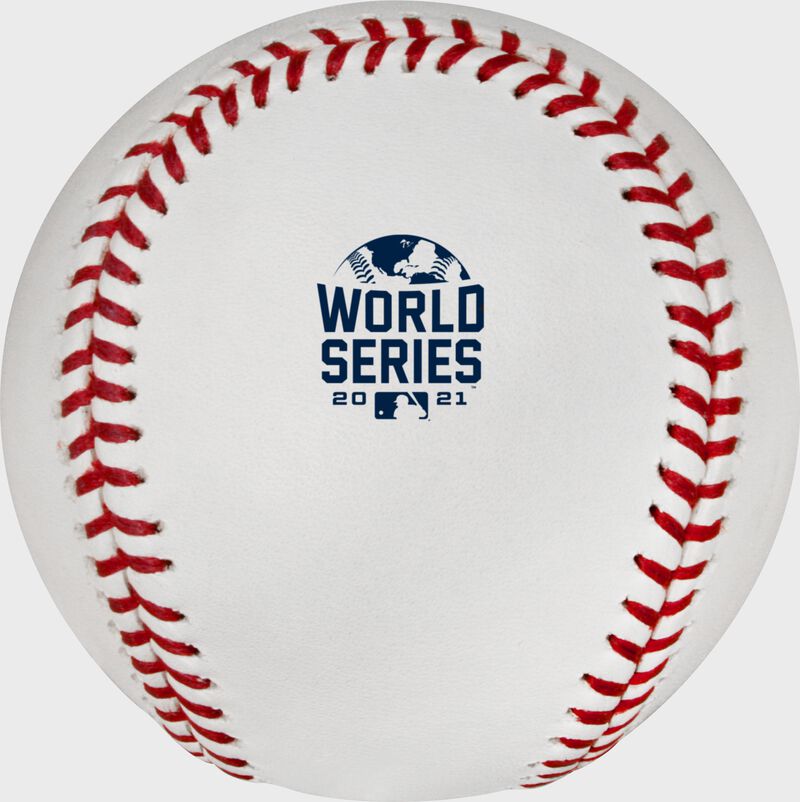World Series logo on a white MLB baseball with red stitches - SKU: WSBB