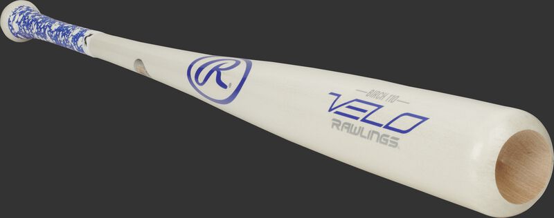 3/4 view of a white 110RBV Rawlings birch wood bat