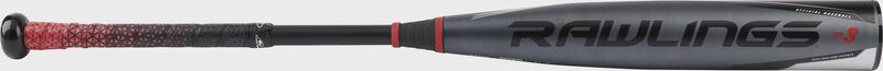 Rawlings logo on the barrel of a 2022 Rawlings Quatro Pro BBCOR bat - SKU: BB2Q3