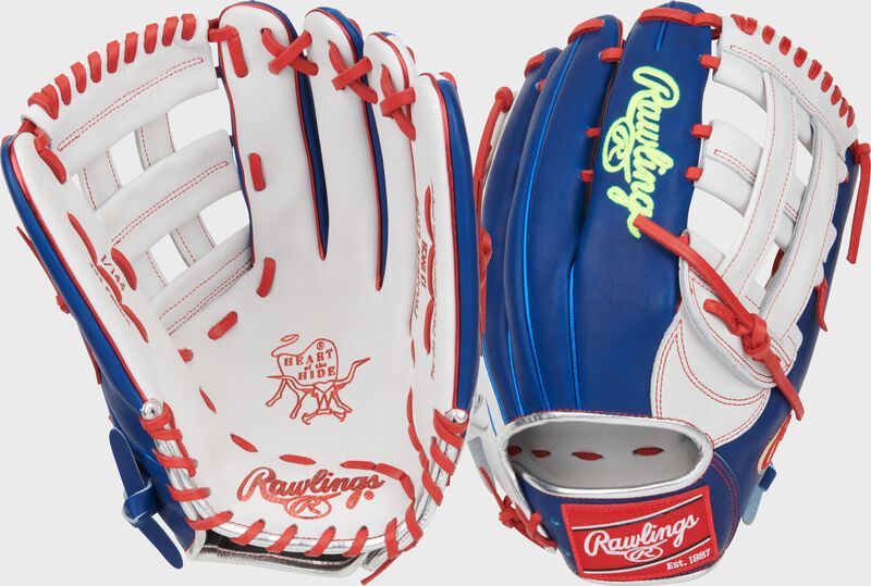 2 images showing the back & palm of a Luis Robert Gameday 57 Heart of the Hide outfield glove