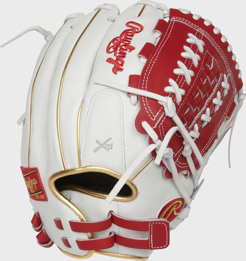 Back Shell of a Scarlet/White Liberty Advanced Color Series 12.5in Fast Pitch Glove | SKU:RLA125-18S