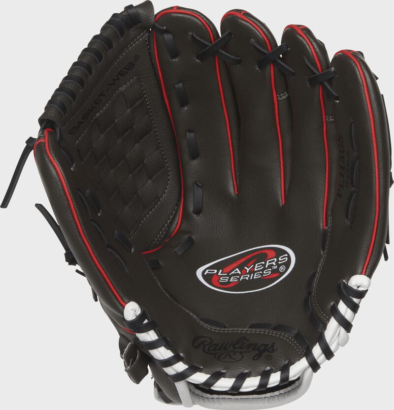 Palm of a Rawlings Players Series youth glove with black laces - SKU: MEIPL115GS