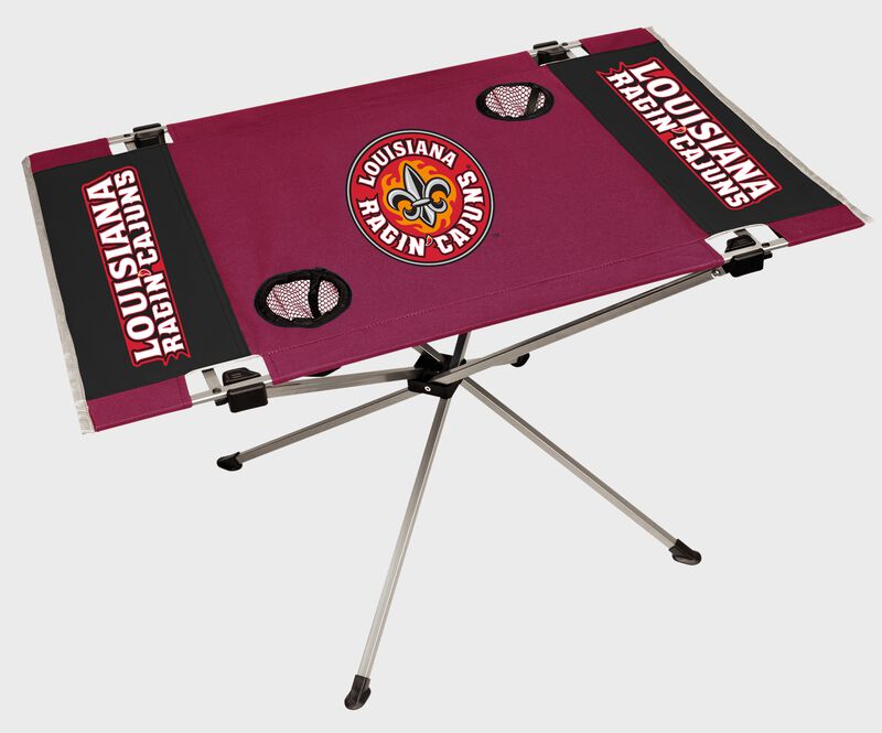 A Louisiana Ragin' Cajuns endzone table with a large team logo in the middle