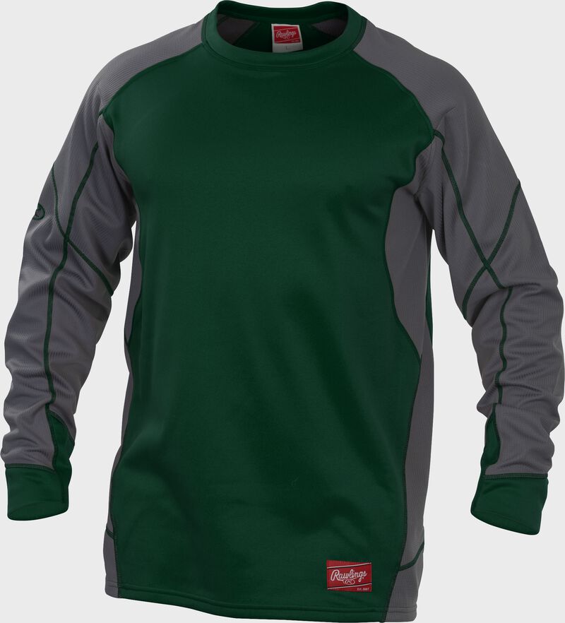 UDFP4 Dugout fleece pullover jacket with a dark green body, grey sleeves and dark green stitching