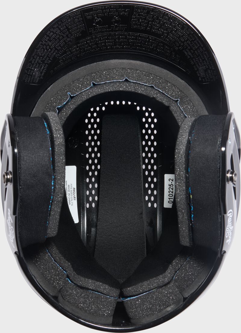 Inside of a helmet with a Rawlings RX2 helmet fit kit