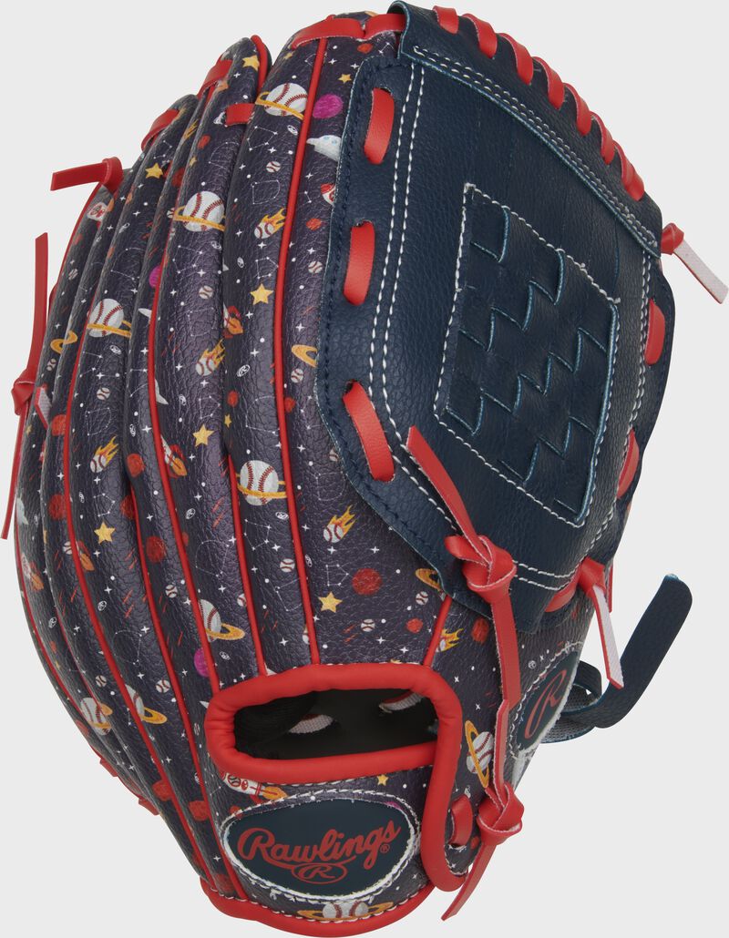 Navy/space print back of a 10" Player Series Basket web glove - SKU: RPL10N