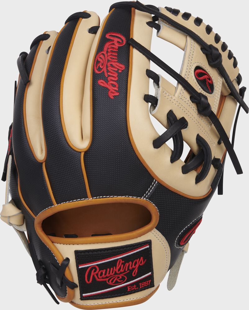 Black Speed Shell back of a Heart of the Hide R2G 11.5-Inch infield glove with a black Rawlings patch - SKU: PROR314-2TCSS