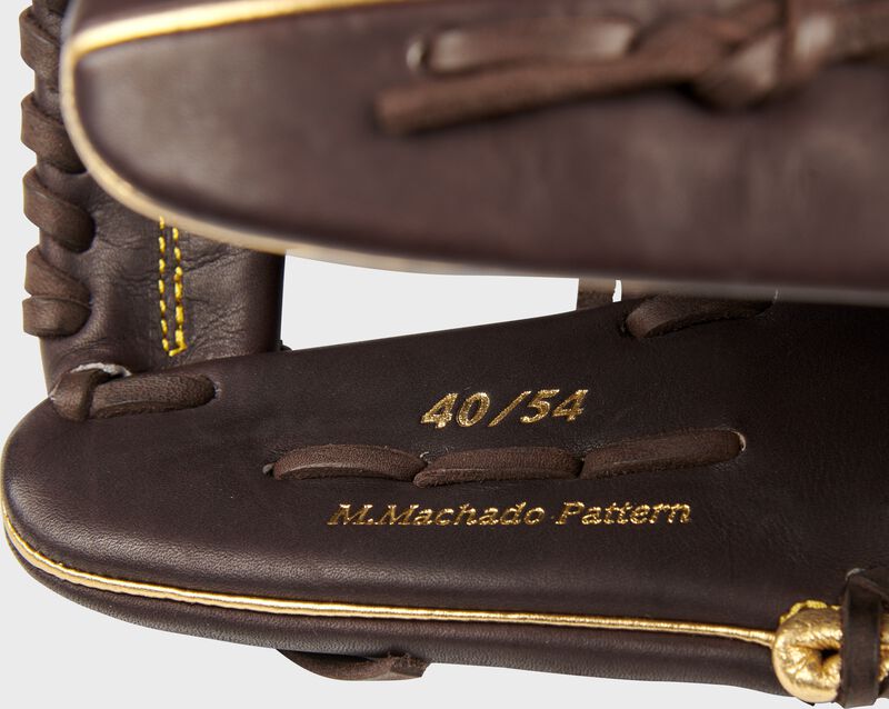 Inside thumb of a Manny Machado Gameday 57 Series glove with a limited edition 40/54 stamp - SKU: PROSNP7-MM13