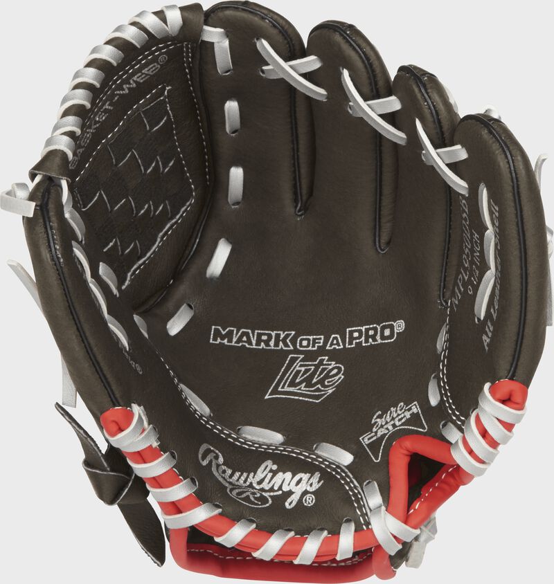 MPL950DSB Rawlings 9.5-inch youth baseball glove with a dark shadow palm, silver laces and Sure Catch design loading=
