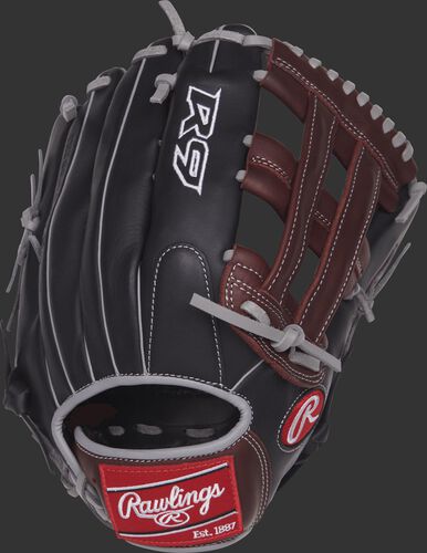R93029-6BSG 12.75-inch R9 Series outfield glove with a black back