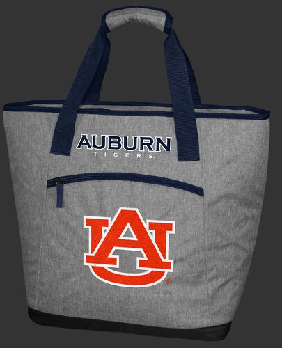 A gray Auburn Tigers 30 can tote cooler with an embroidered team logo on the front - SKU: 10323003111