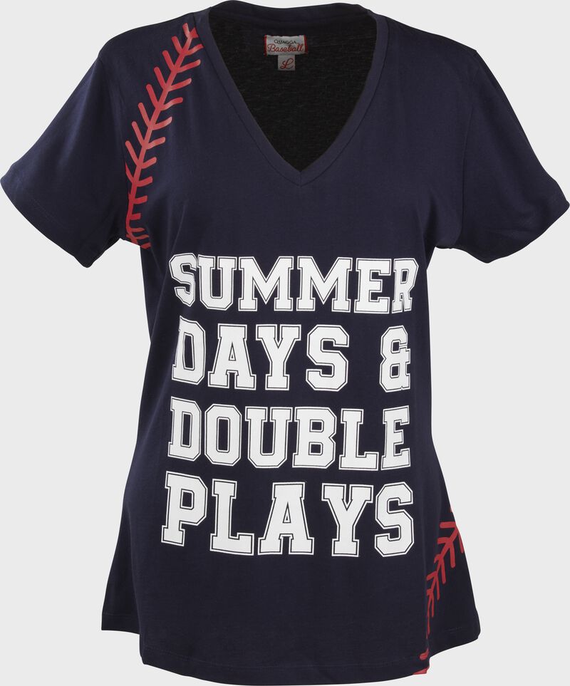 A navy Women's summer days & double plays v-neck shirt - SKU: P30296